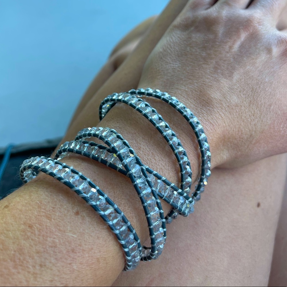 Victoria Emerson Dark Gray Wrap Bracelet with Iridescent Accent Jewels